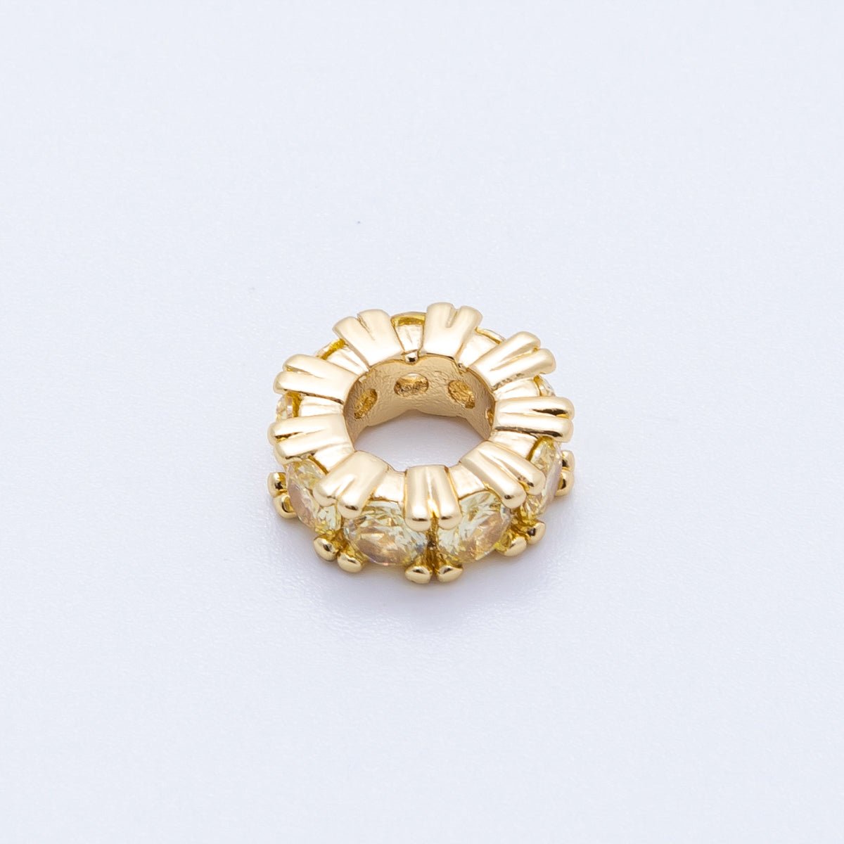 16K Gold Filled 11mm Birthstone Micro Paved CZ Personalized Rondelle Spacer Set | Beads-00065 ~ Beads-00076