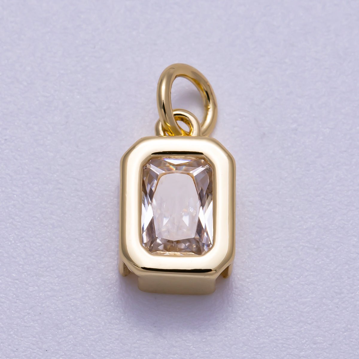 16K Gold Filled 11mm Clear Baguette CZ Rectangular Bezel Mini Charm | Charms-00628