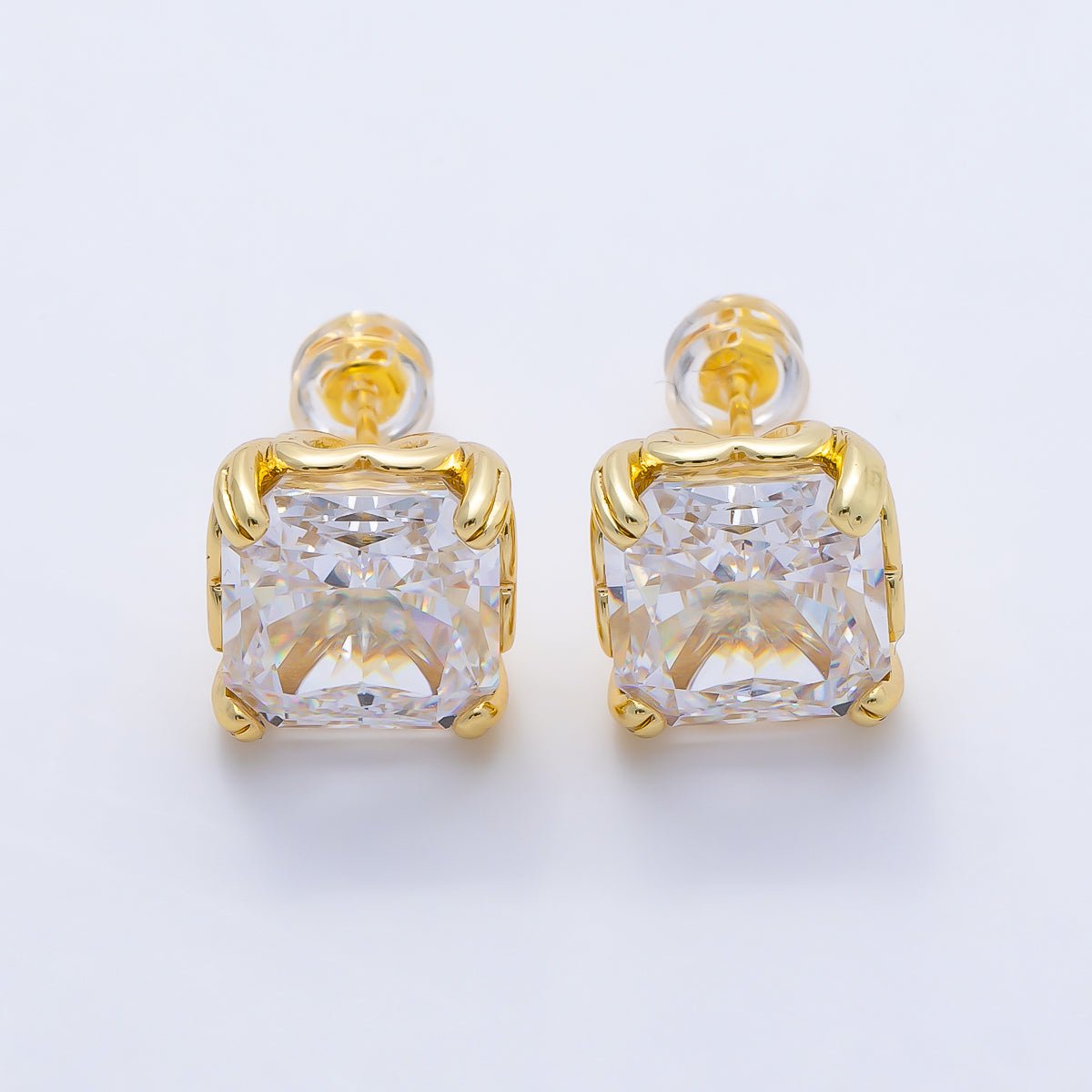 16K Gold Filled 11mm Clear CZ Baguette Square Prong Stud | Earrings-00678