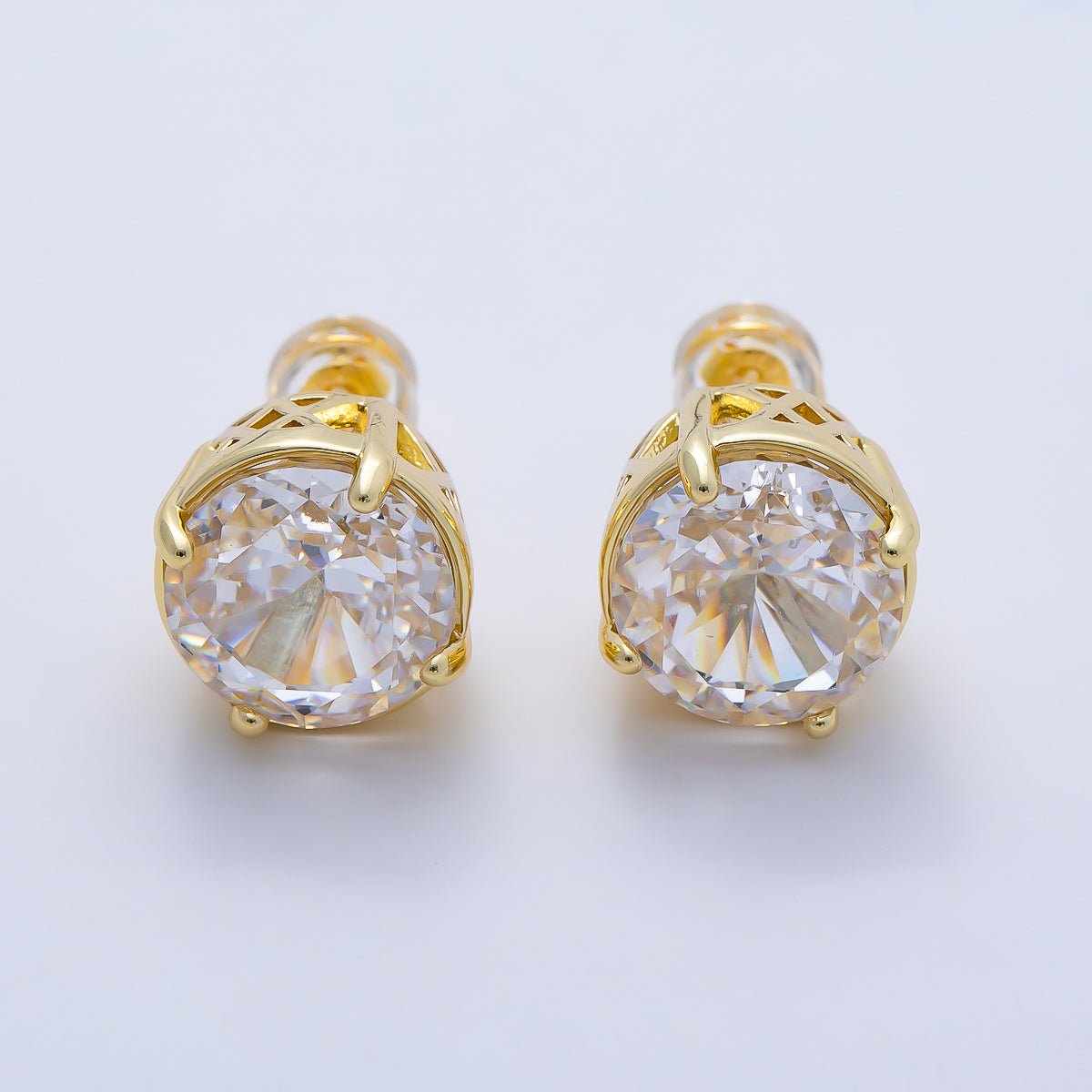 16K Gold Filled 11mm Clear CZ Round Prong Stud | Earrings-00680