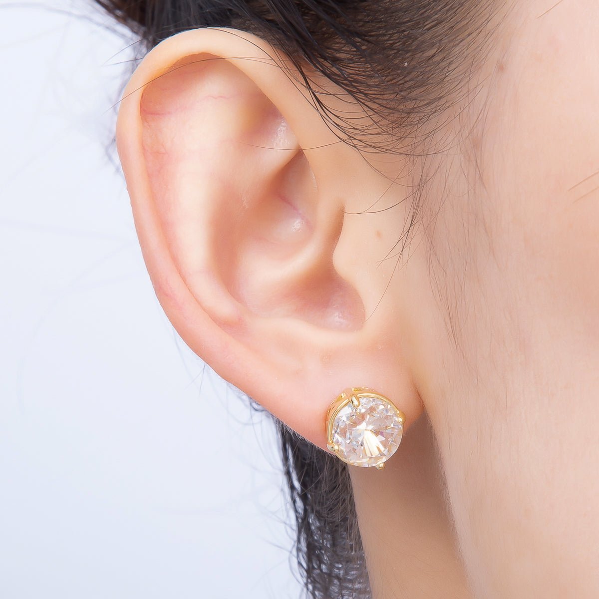 16K Gold Filled 11mm Clear CZ Round Prong Stud | Earrings-00680