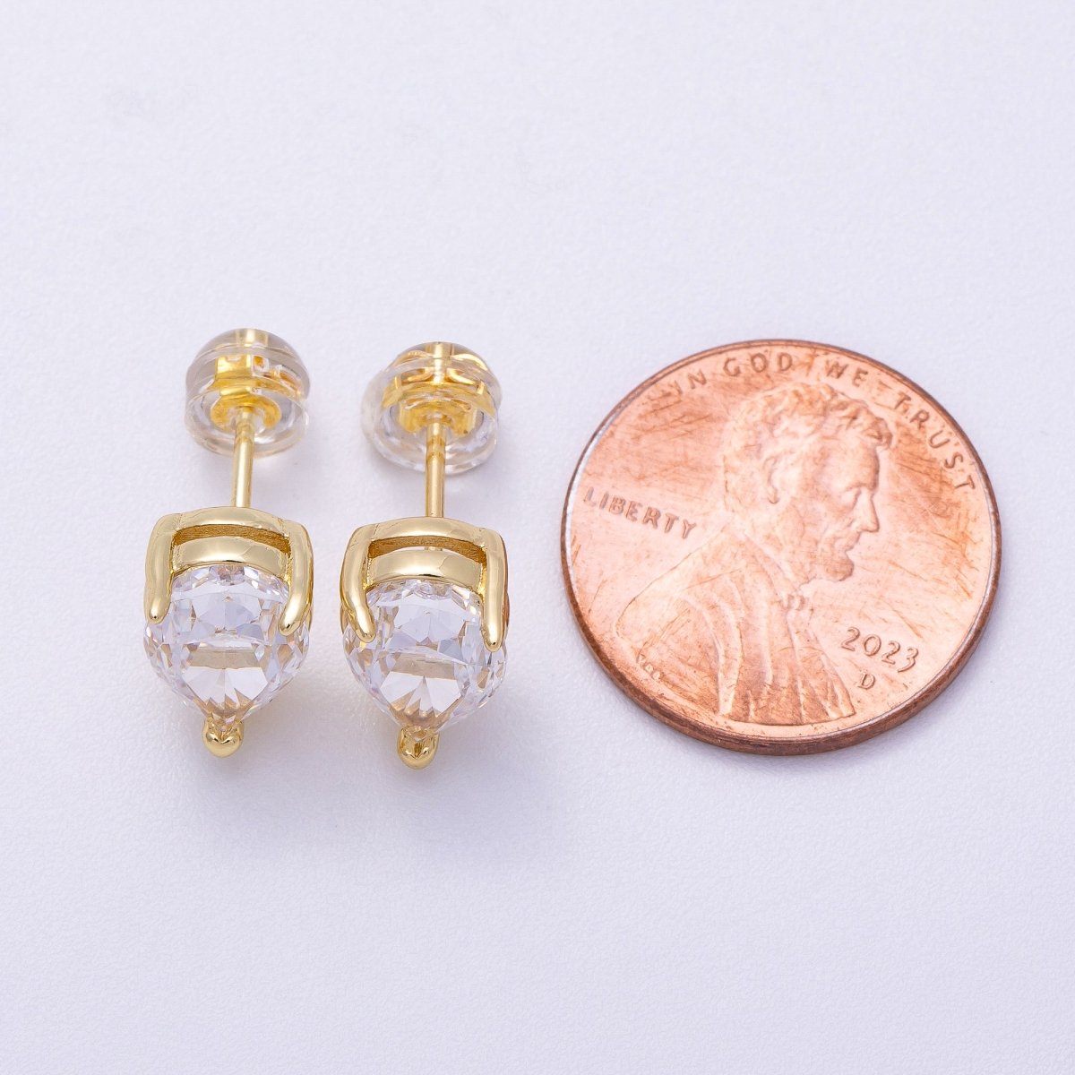 16K Gold Filled 11mm Clear CZ Teardrop Stud Earrings | Earrings-00332