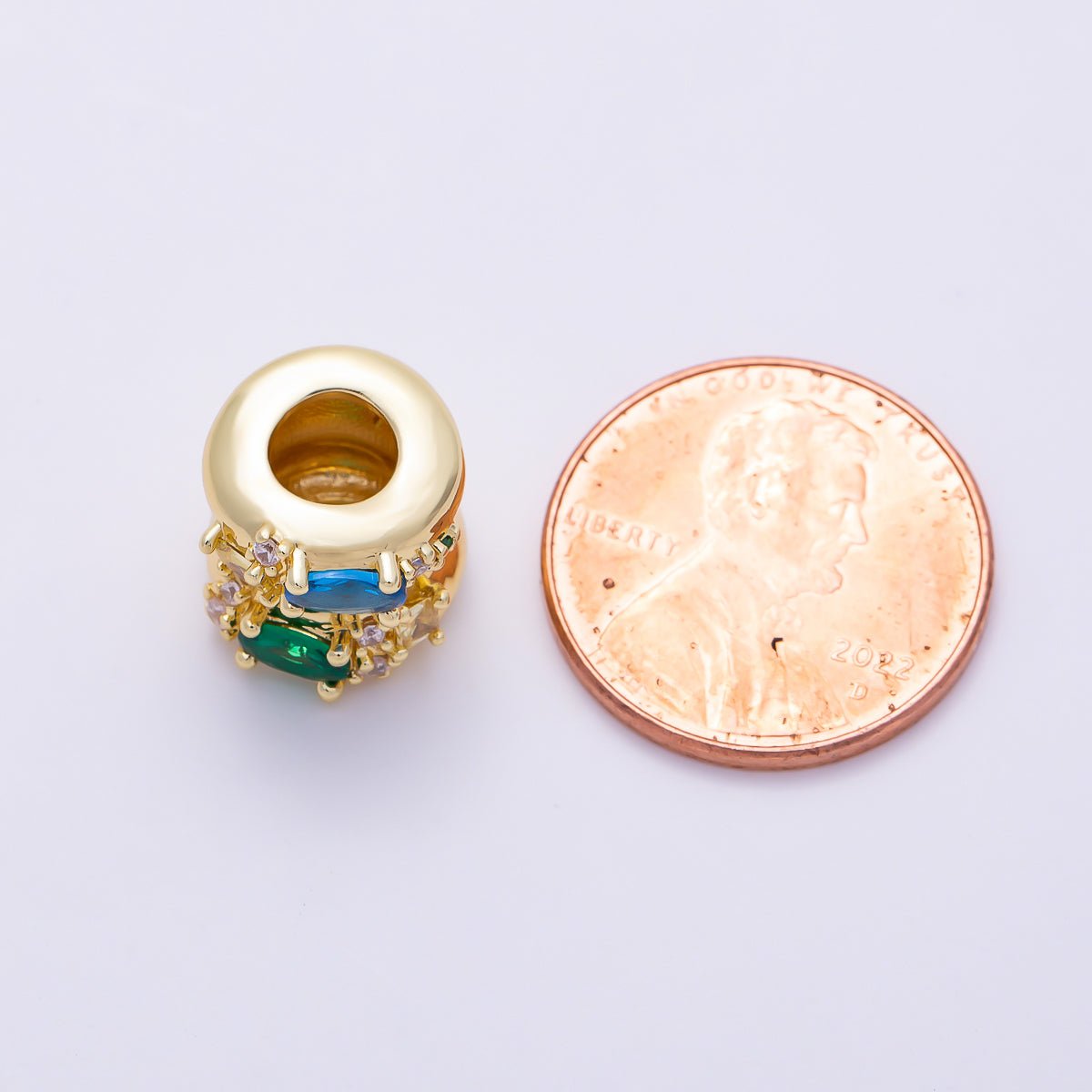 16K Gold Filled 11mm Green Blue Micro Paved CZ Molten Bead | Beads-00531