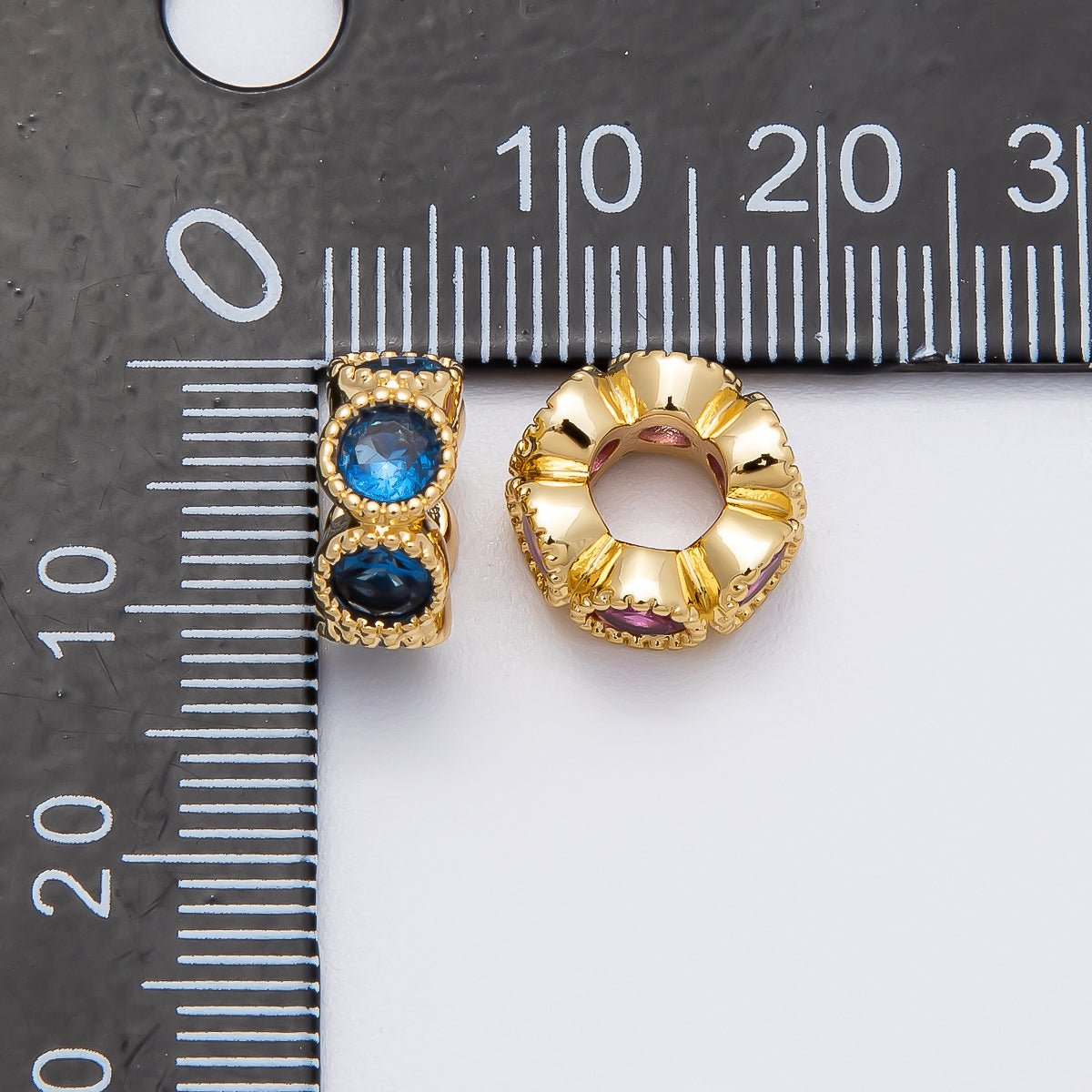16K Gold Filled 11mm Personalized Round Beaded Birthstone CZ Rondelle Spacer Set | Beads-00196 ~ Beads-00207