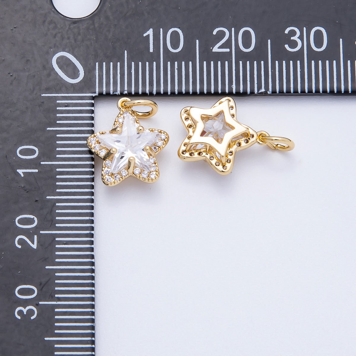 16K Gold Filled 12.5mm Clear Micro Paved CZ Celestial Star Mini Charm | Charms-00653