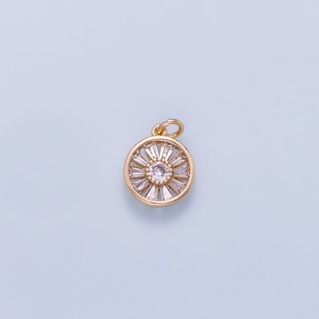 16K Gold Filled 12mm Baguette Round CZ Bezel Mini Charm | Charms-01045