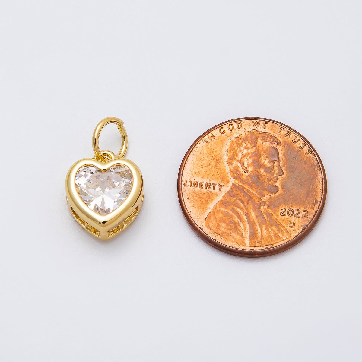 16K Gold Filled 12mm Clear CZ Bezel Heart Mini Charms | Charms-00470