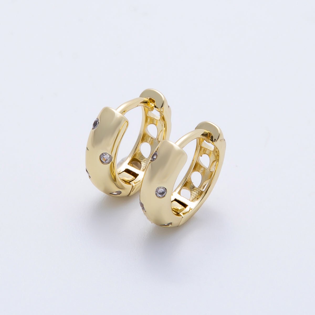 16K Gold Filled 12mm Clear CZ Dotted Cartilage Huggie Earrings | Earrings-00341