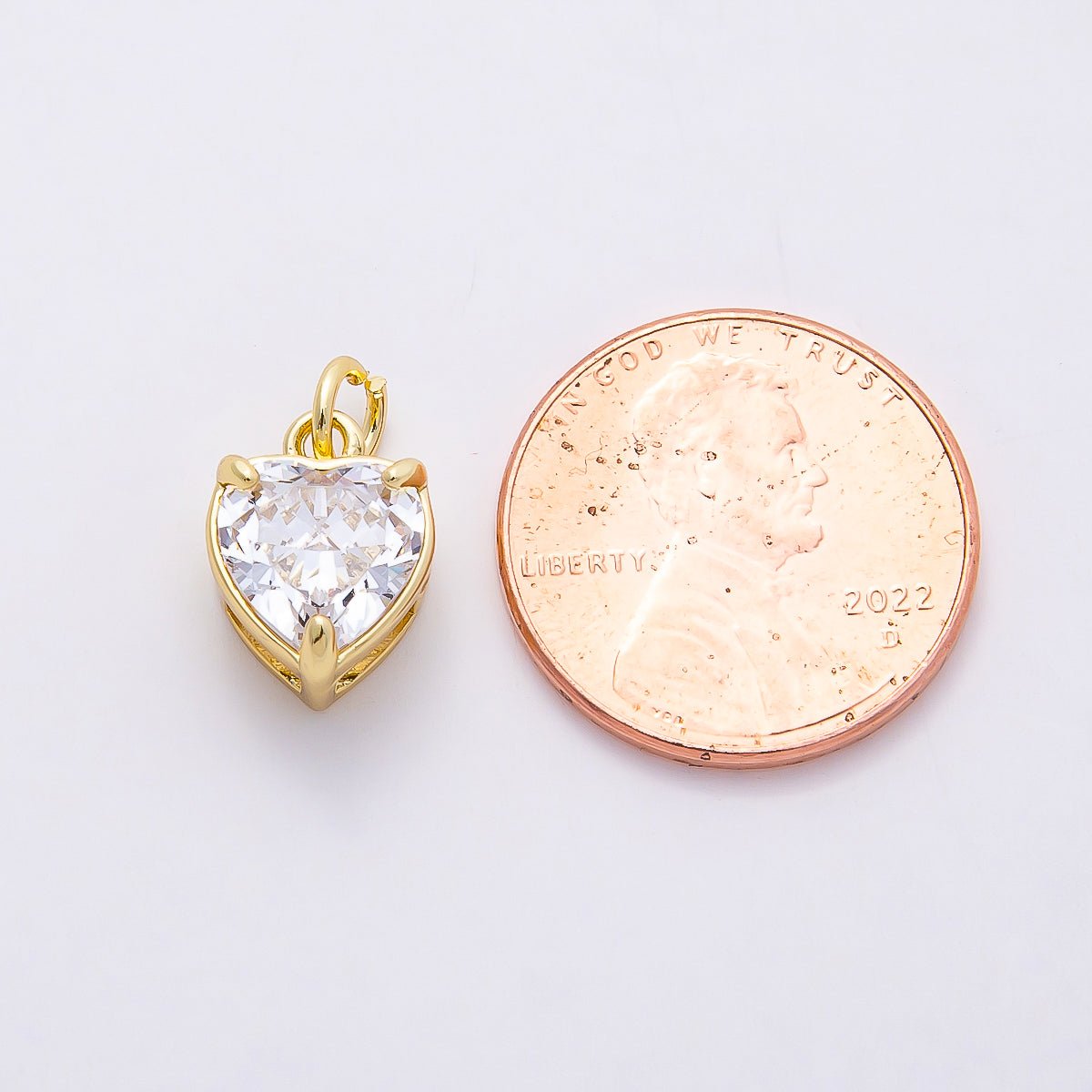 16K Gold Filled 12mm Clear CZ Heart Solitaire Charm | Charms-00818