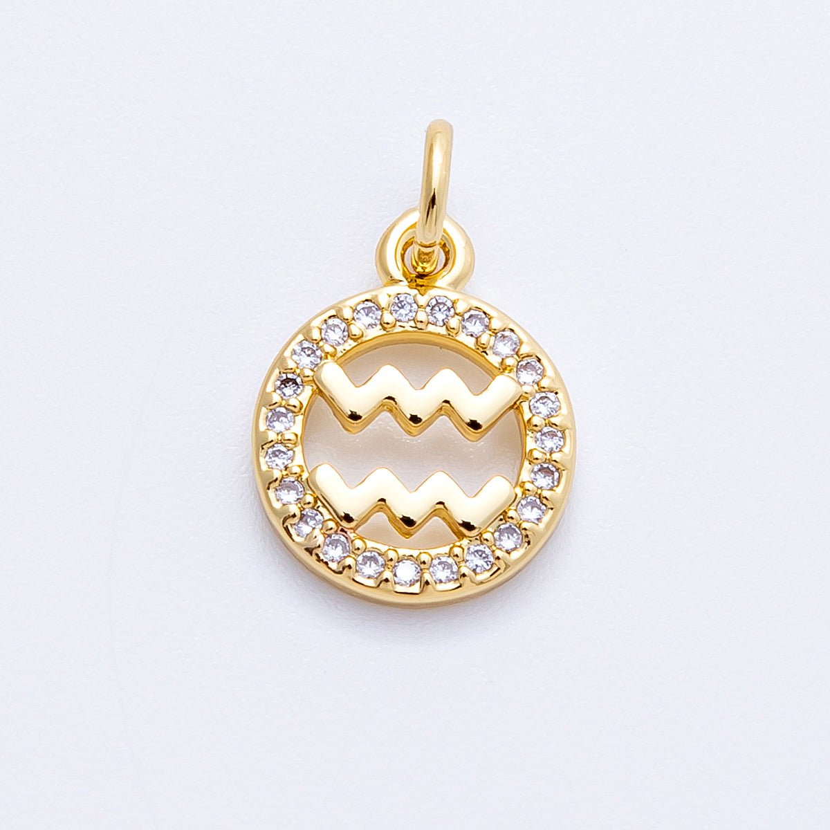 16K Gold Filled 13.5mm Micro Paved CZ Personalized Zodiac Sign Charm | Charms-00223 ~ Charms-00234