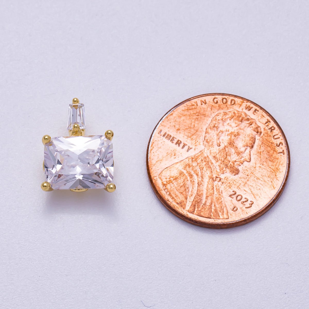 16K Gold Filled 13mm Baguette CZ Rectangular Solitaire Pendant | Charms-00627