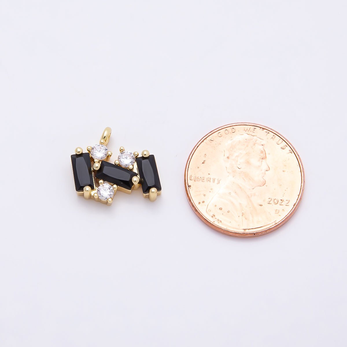 16K Gold Filled 13mm Black Clear Baguette CZ Cluster Charm | Charms-00811