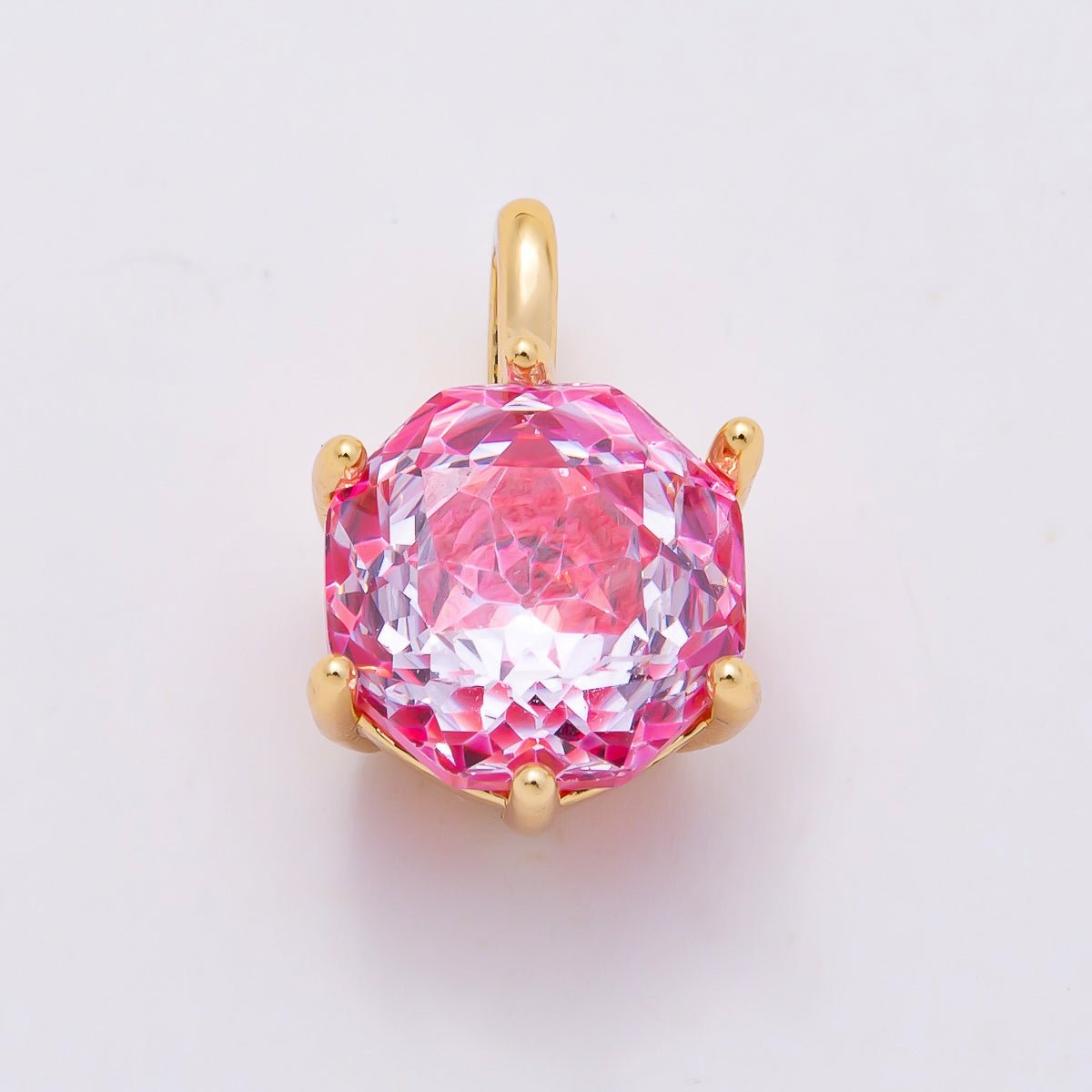 16K Gold Filled 13mm Blue, Pink, Purple, Clear, Yellow Round CZ Solitaire Charm | Charms-01062 ~ Charms-01068