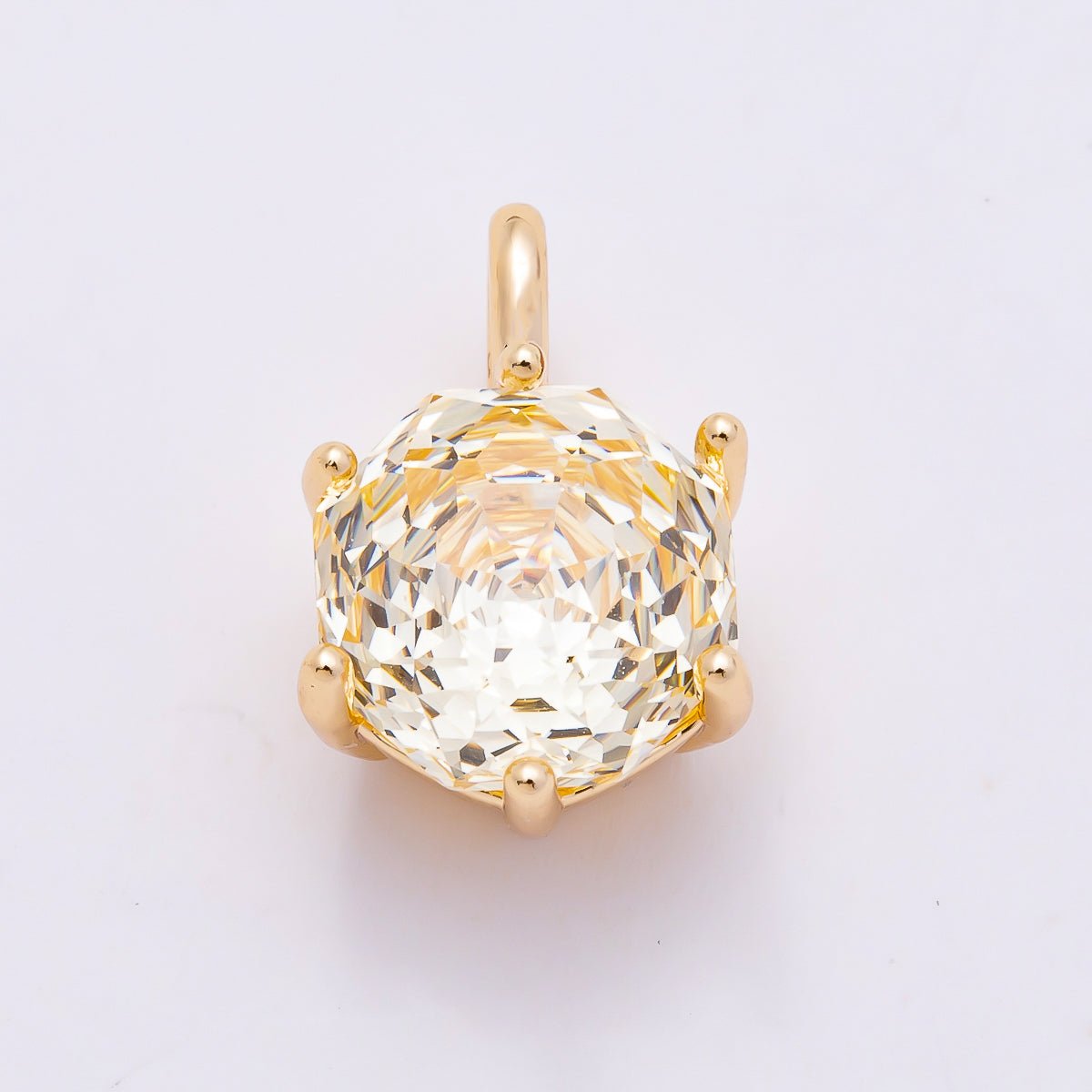 16K Gold Filled 13mm Blue, Pink, Purple, Clear, Yellow Round CZ Solitaire Charm | Charms-01062 ~ Charms-01068