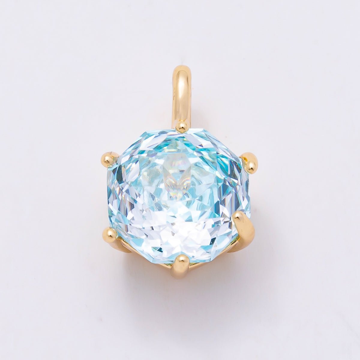 16K Gold Filled 13mm Blue, Pink, Purple, Clear, Yellow Round CZ Solitaire Charm | Charms-01062 ~ Charms-01068