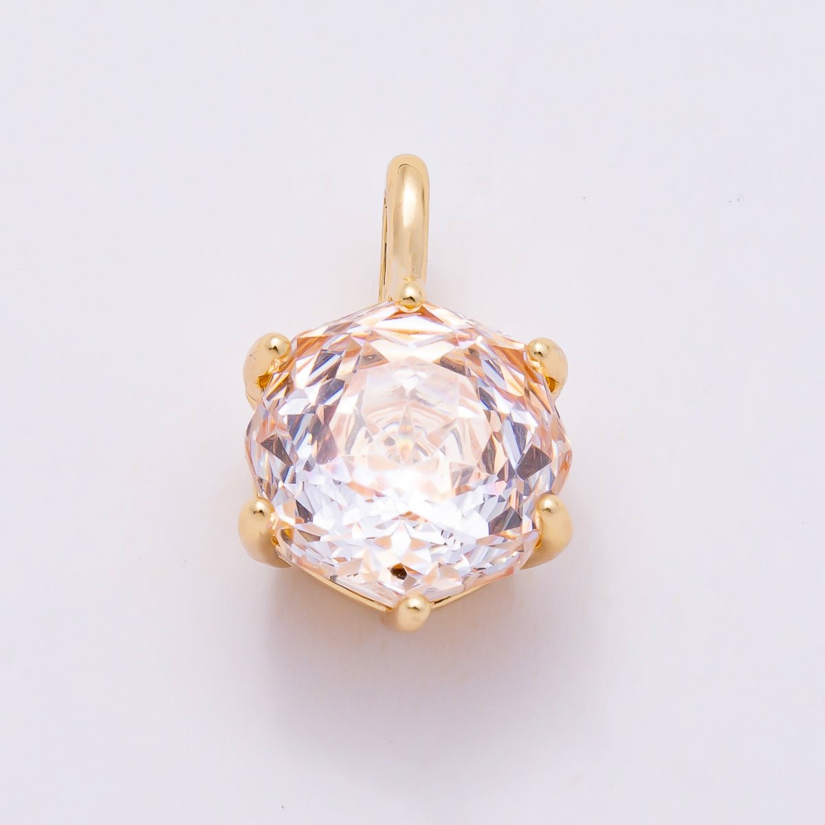 16K Gold Filled 13mm Blue, Pink, Purple, Clear, Yellow Round CZ Solitaire Charm | Charms-01062 ~ Charms-01068