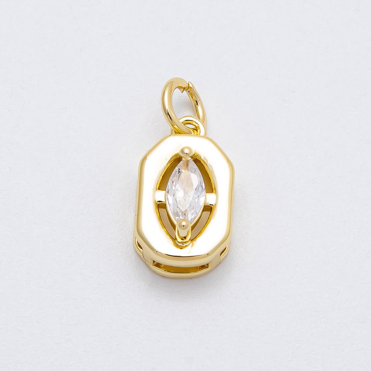 16K Gold Filled 13mm Clear CZ Marquise Bezel Hexagonal Charm | Charms-000453