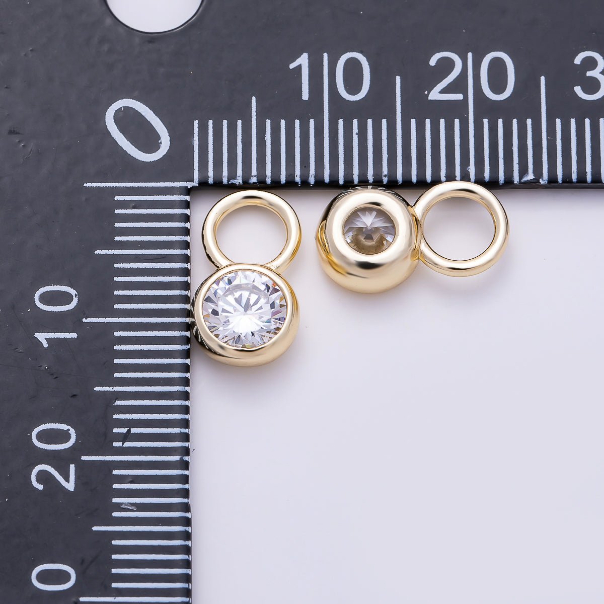 16K Gold Filled 13mm Clear CZ Round Bezel Drop Earring Charm | Charms-01472