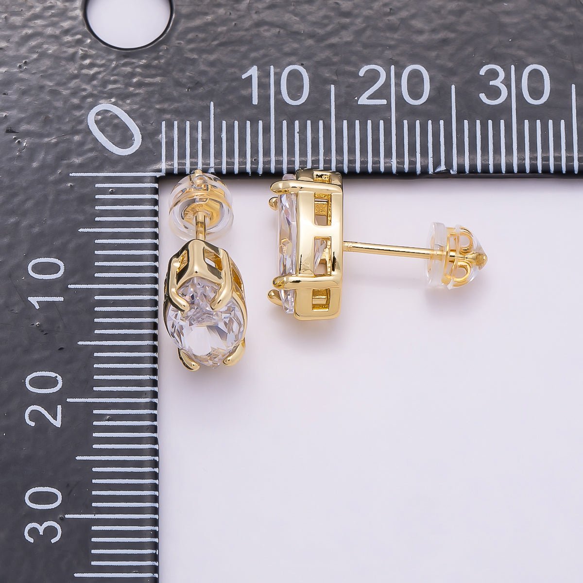 16K Gold Filled 13mm Clear Marquise CZ Stud Earrings in Gold & Silver | Earrings-00405 - Earrings-00406