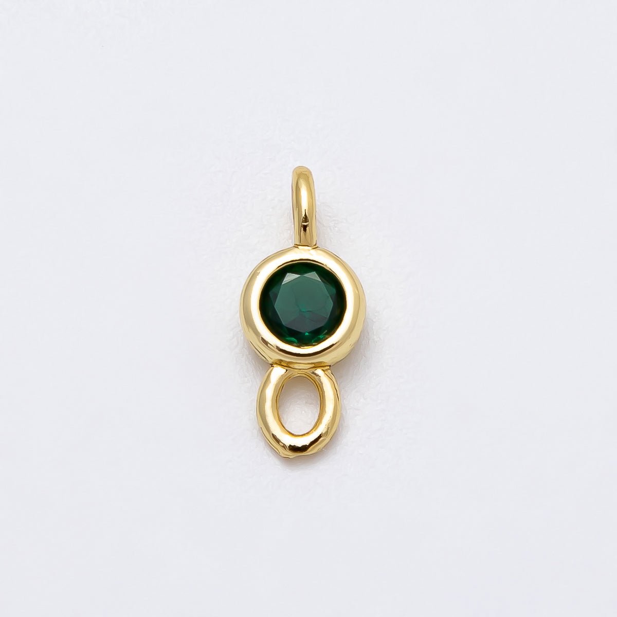 16K Gold Filled 13mm Green CZ Round Bezel Connector | Connectors-00019