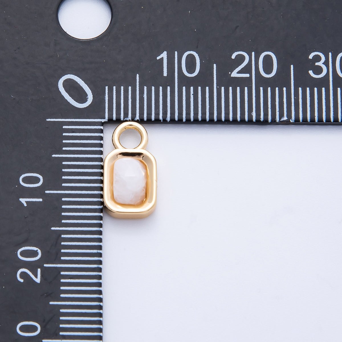 16K Gold Filled 13mm White Moonstone Gemstone Rectangular Bezel Charm | Charms-00264