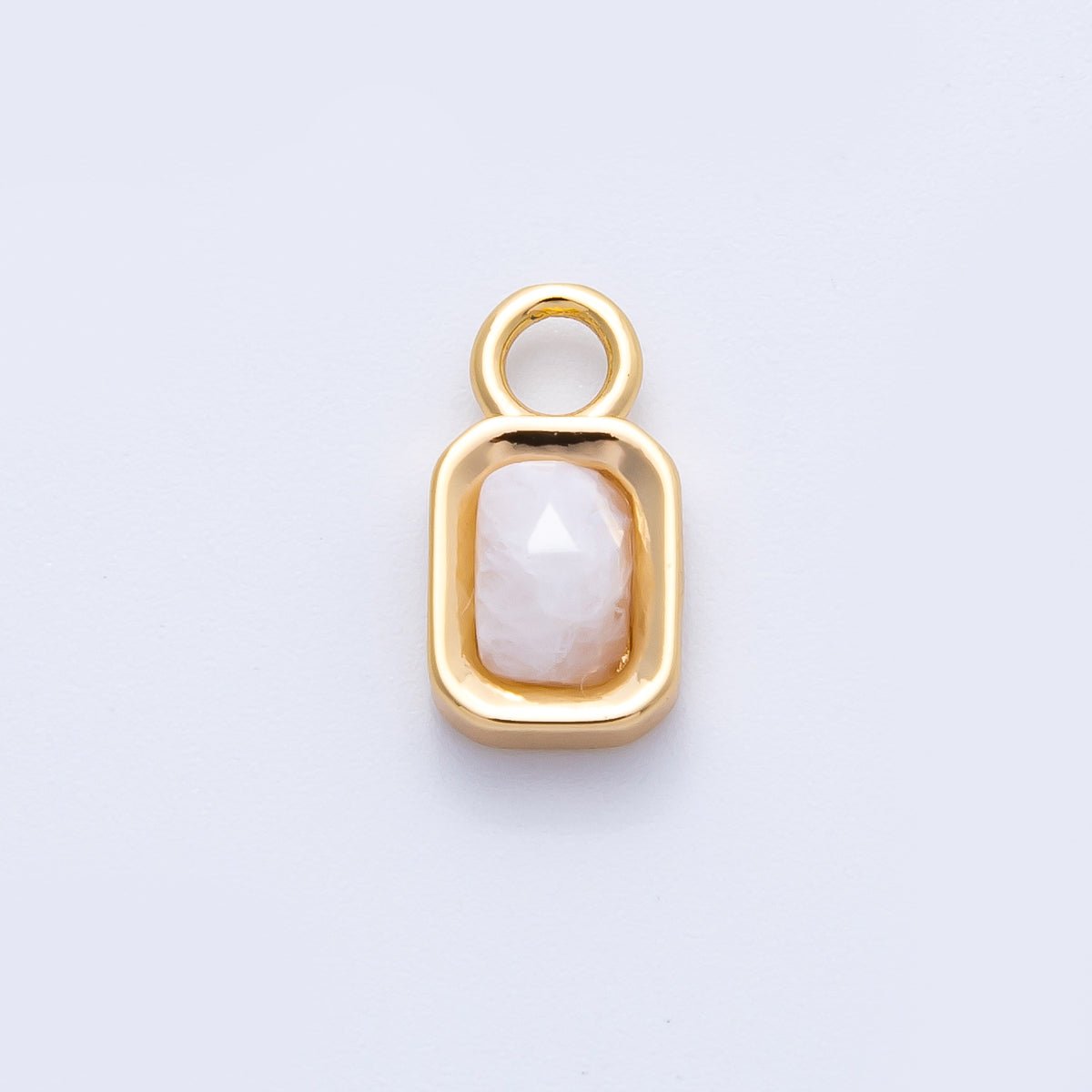 16K Gold Filled 13mm White Moonstone Gemstone Rectangular Bezel Charm | Charms-00264