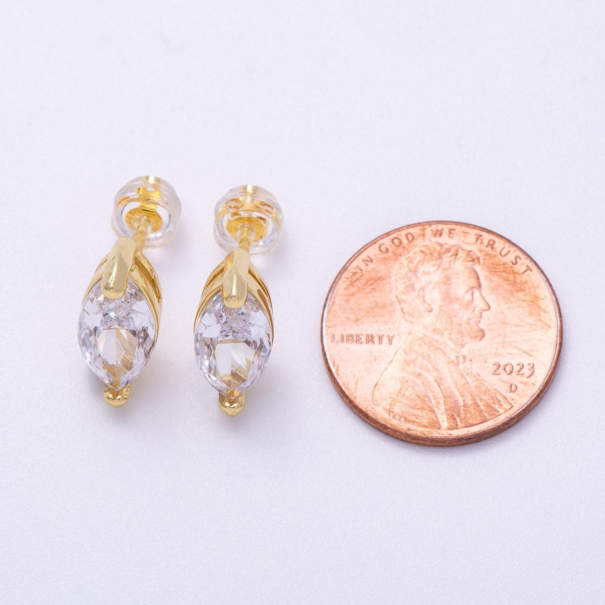 16K Gold Filled 14mm Clear CZ Marquise Stud Earrings | Earrings-00331