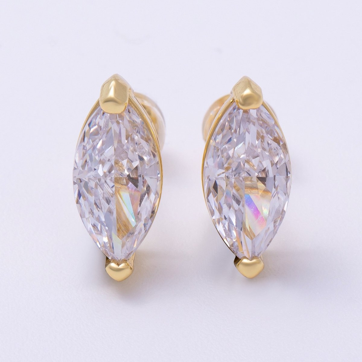 16K Gold Filled 14mm Clear CZ Marquise Stud Earrings | Earrings-00331