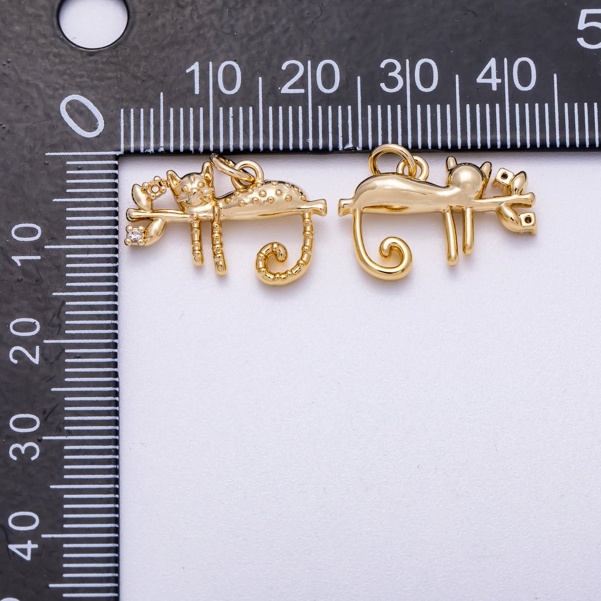 16K Gold Filled 14mm Clear CZ Tree Branch Cat Kitten Pet Animal Charm | Charms-00598