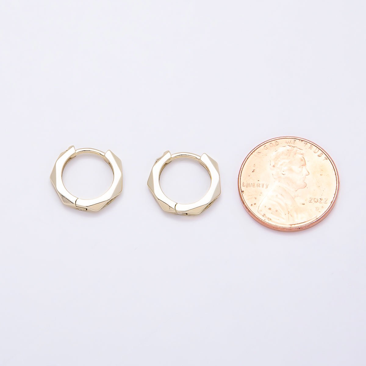 16K Gold Filled 14mm Clear Micro Paved CZ Geometric Hexagonal Cartilage Huggie Earrings | Earrings-00447