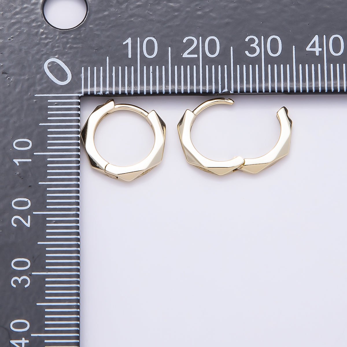 16K Gold Filled 14mm Clear Micro Paved CZ Geometric Hexagonal Cartilage Huggie Earrings | Earrings-00447