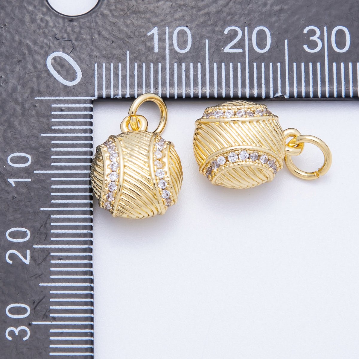 16K Gold Filled 14mm Micro Paved CZ Textured Baseball Sports Charm | Charms-00218