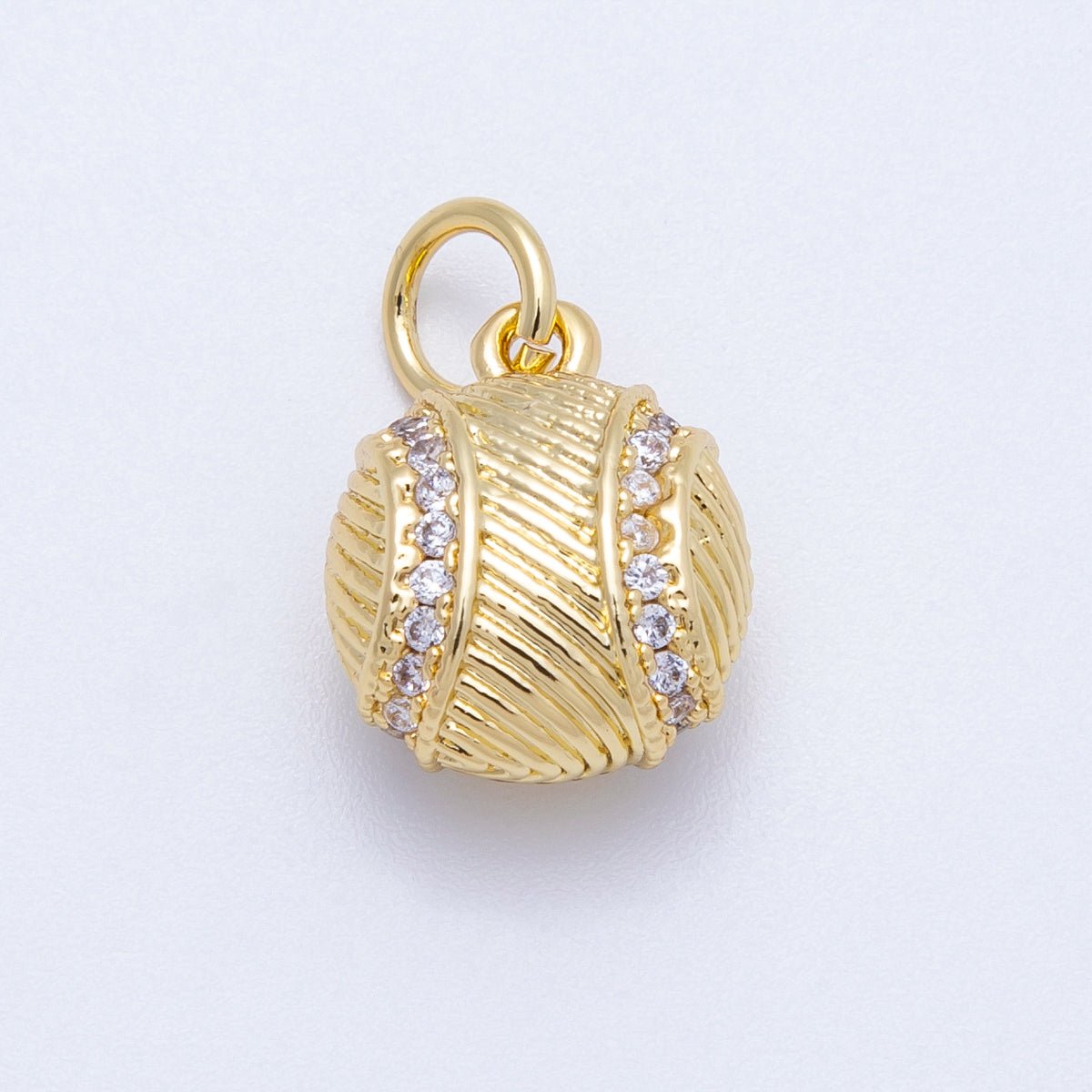 16K Gold Filled 14mm Micro Paved CZ Textured Baseball Sports Charm | Charms-00218