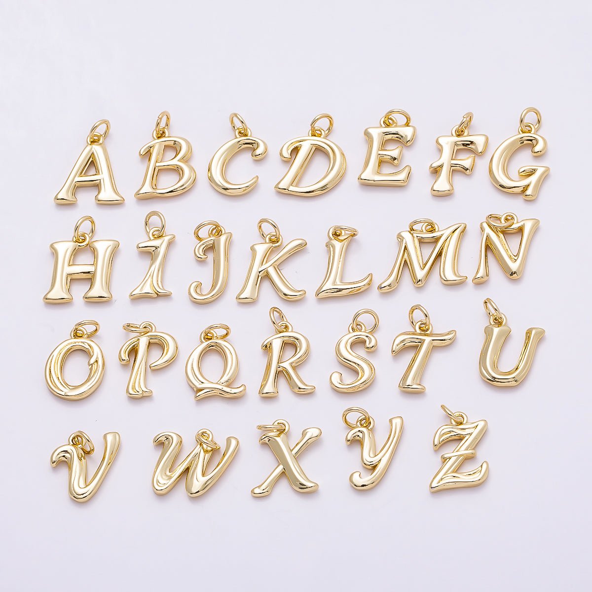 16K Gold Filled 14mm Minimalist Molten Alphabet Initial Letter Charm | Charms-00908 ~ Charms-00933