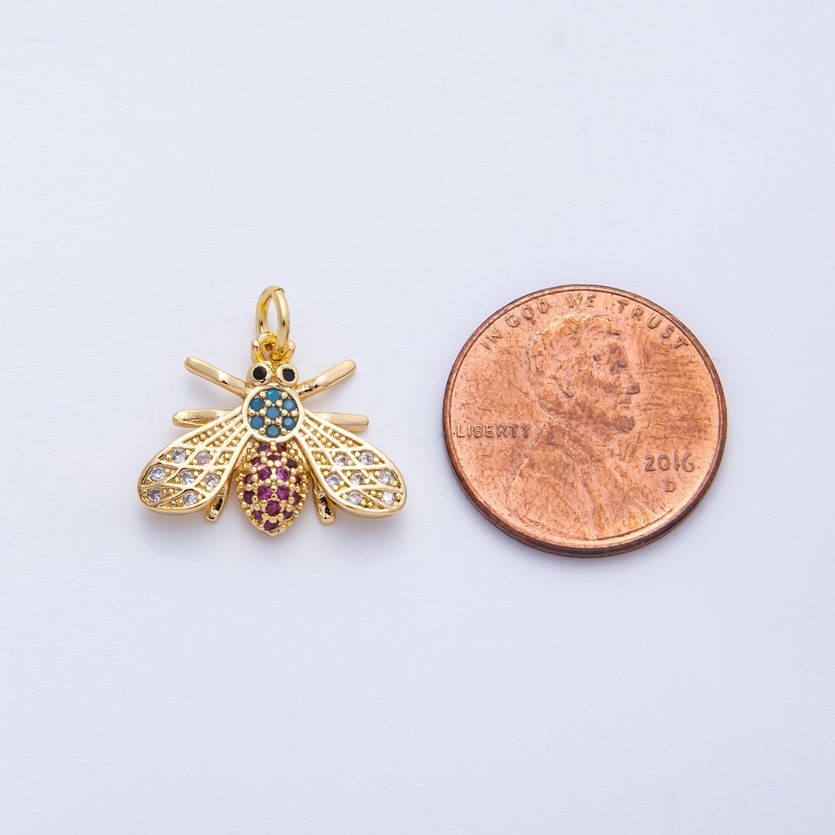 16K Gold Filled 14mm Multicolor Micro Paved CZ Bumble Bee Insect Animals | Charms-00354