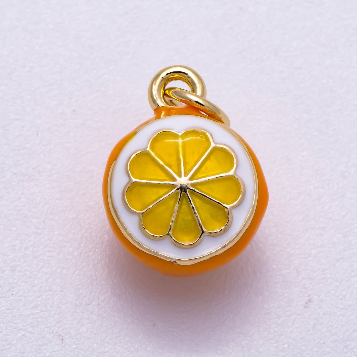 16K Gold Filled 14mm Orange Fruit Enamel 3D Multidimensional Charm | Charms-00543 - Charms-00545