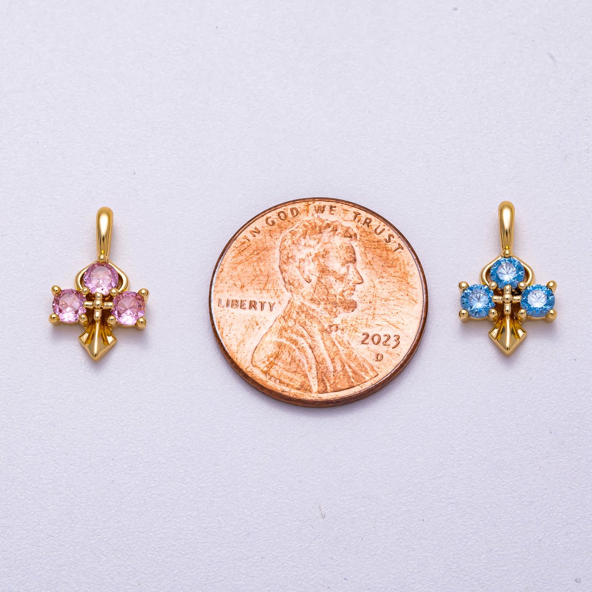 16K Gold Filled 14mm Pink, Blue CZ Mini Cross Charm in Gold & Silver | Charms-00633 ~ Charms-00636