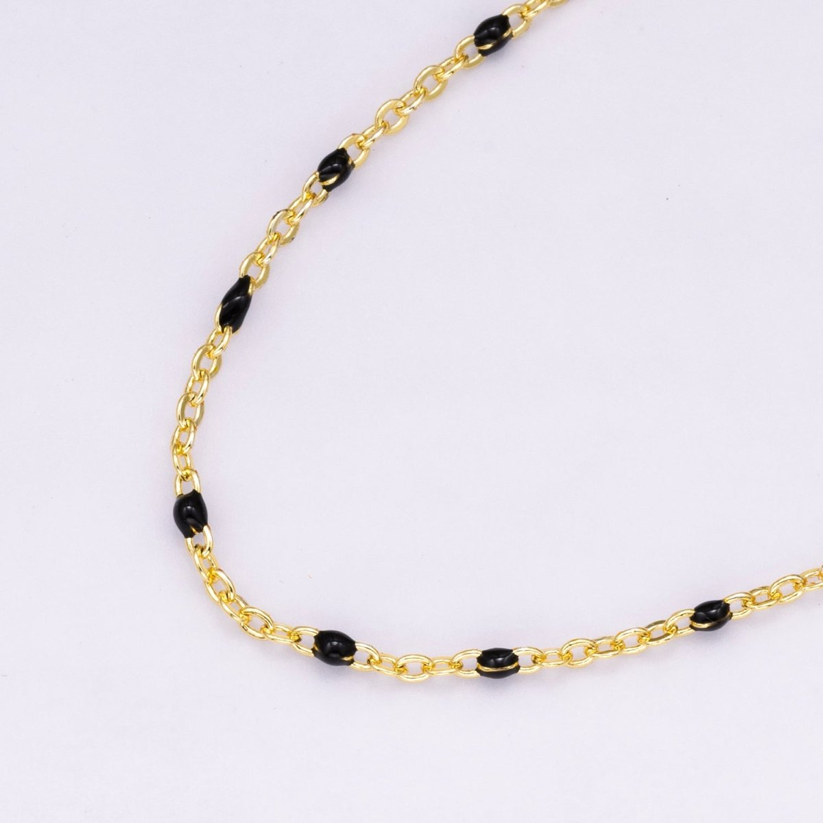 16K Gold Filled 1.5mm Black Enamel Ball Satellite Unfinished Chain by Yard | Roll-01866