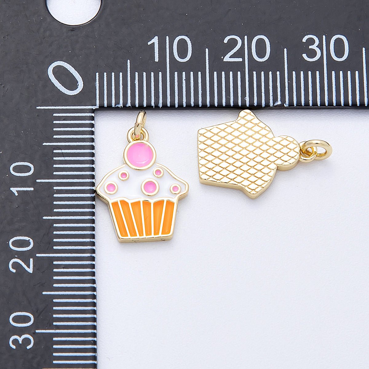 16K Gold Filled 15mm Brown, Pink Enamel Cupcake Pastry Charm | Charms-00155 Charms-00156