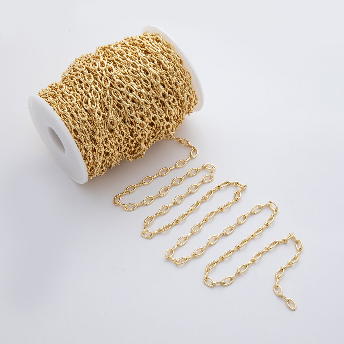 16K Gold Filled 15mm Edged Oval Paperclip Unfinished Chain by Yard | Roll-1555