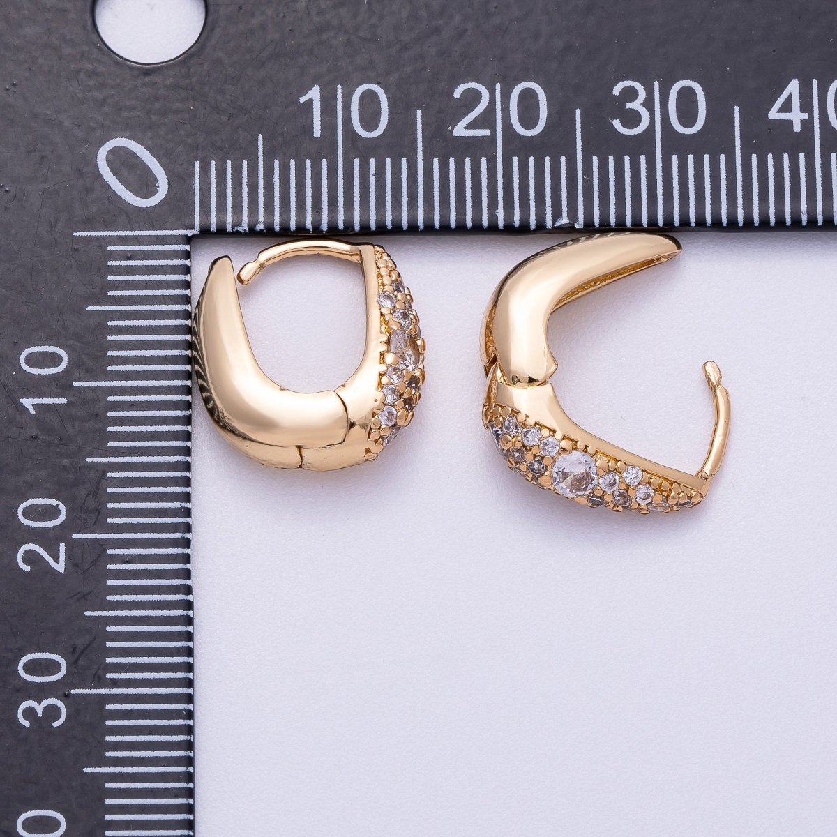16K Gold Filled 15mm Micro Paved CZ Custer Dome Oblong Square Cartilage Huggie Earrings | Earrings-00325