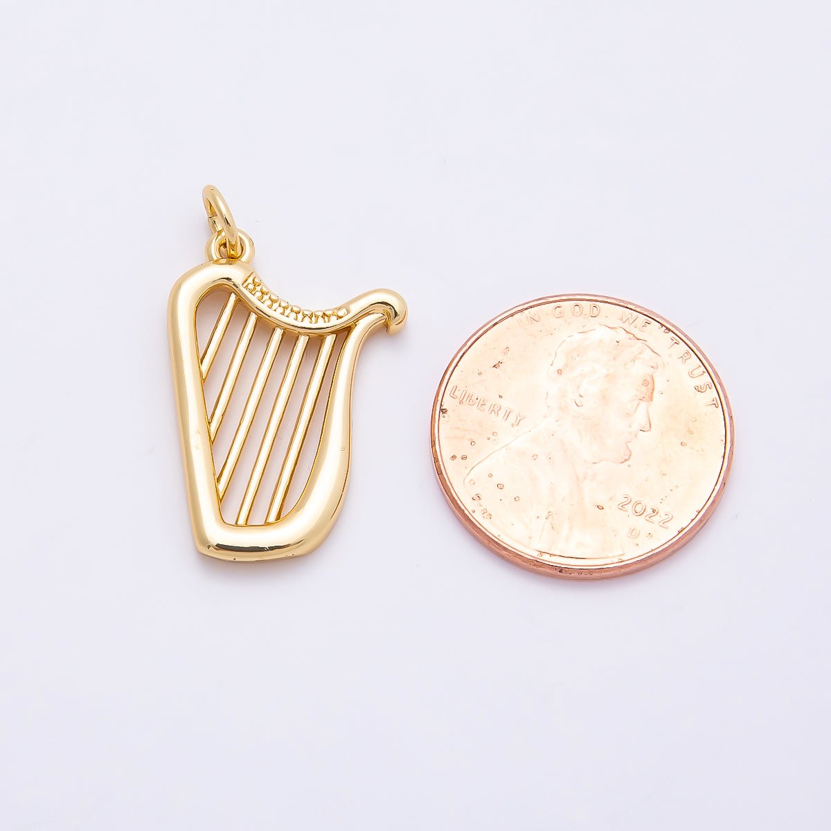 16K Gold Filled 15mm Minimalist Harp Musical Instrument Charm | Charms-00861