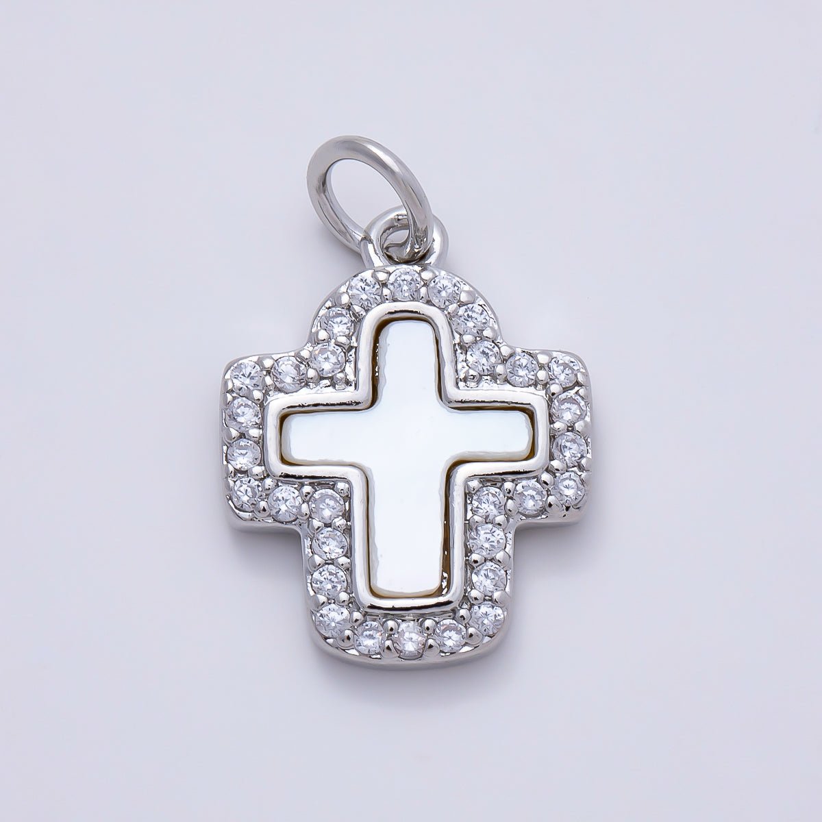 16K Gold Filled 16.5mm Shell Pearl Micro Paved CZ Cross Charm in Gold & Silver | Charms-01257