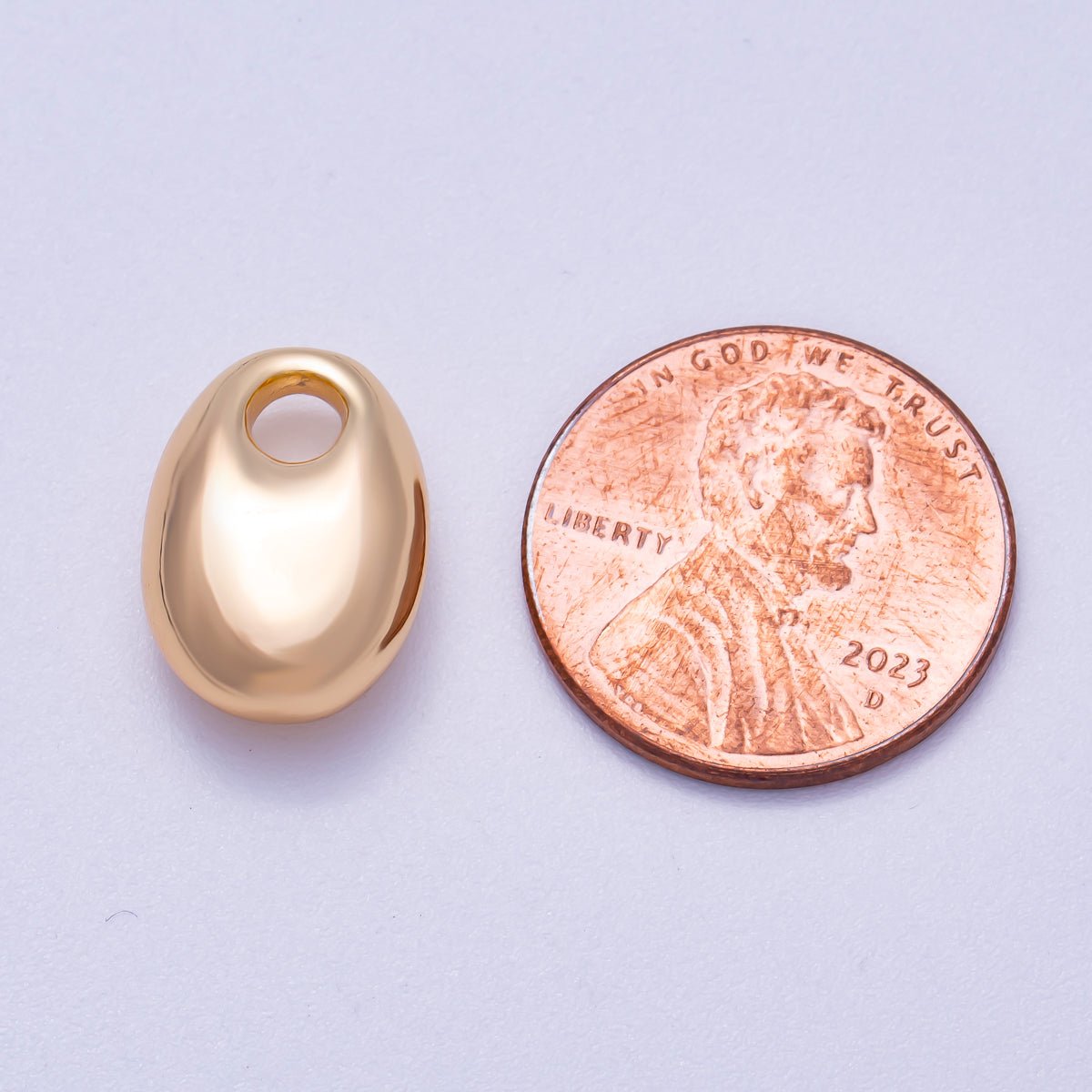 16K Gold Filled 16mm Chubby Oblong Oval 3D Multidimensional Slide Charm | BEADS-00274