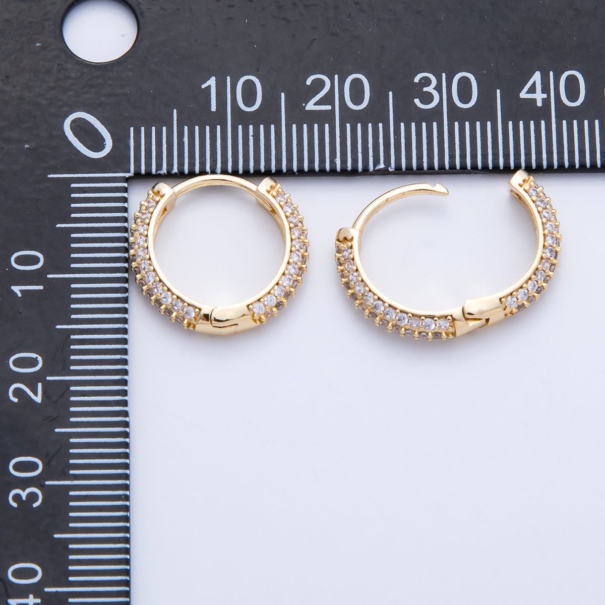 16K Gold Filled 16mm Clear CZ Micro Paved Huggie | Earrings-00217