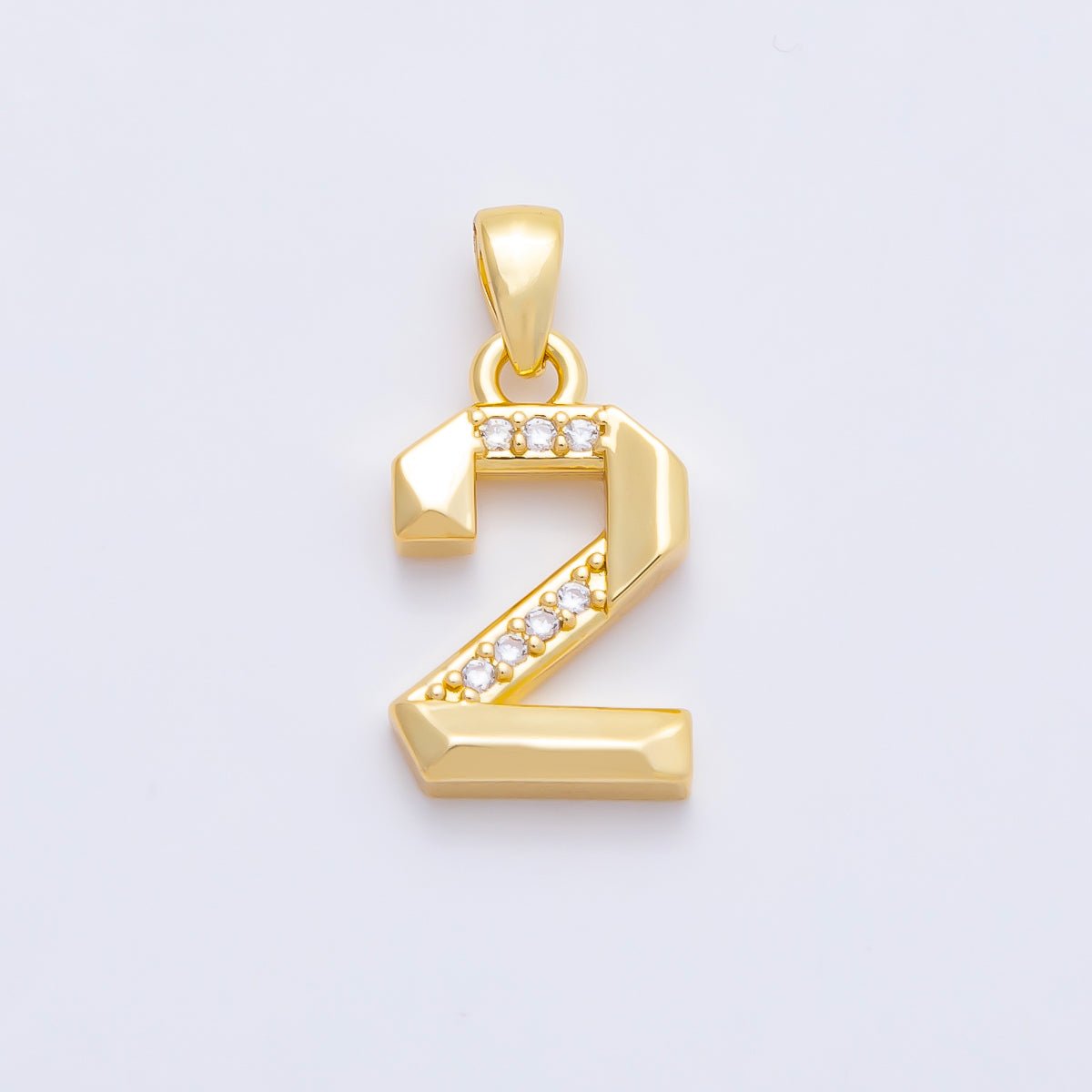 16K Gold Filled 16mm Micro Paved CZ Edged Geometric Number Numerology Charm | Charms-01217 ~ Charms-01226