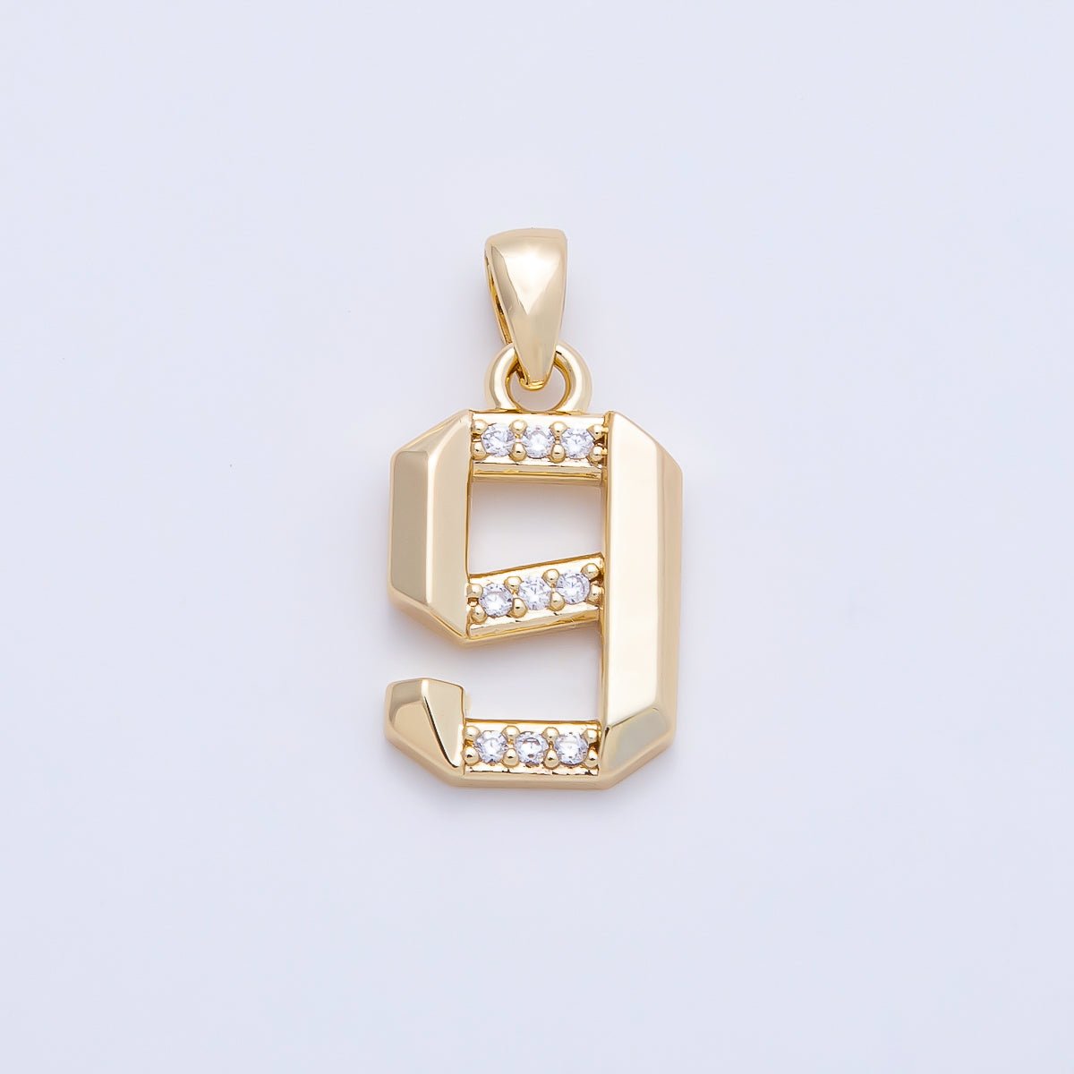 16K Gold Filled 16mm Micro Paved CZ Edged Geometric Number Numerology Charm | Charms-01217 ~ Charms-01226