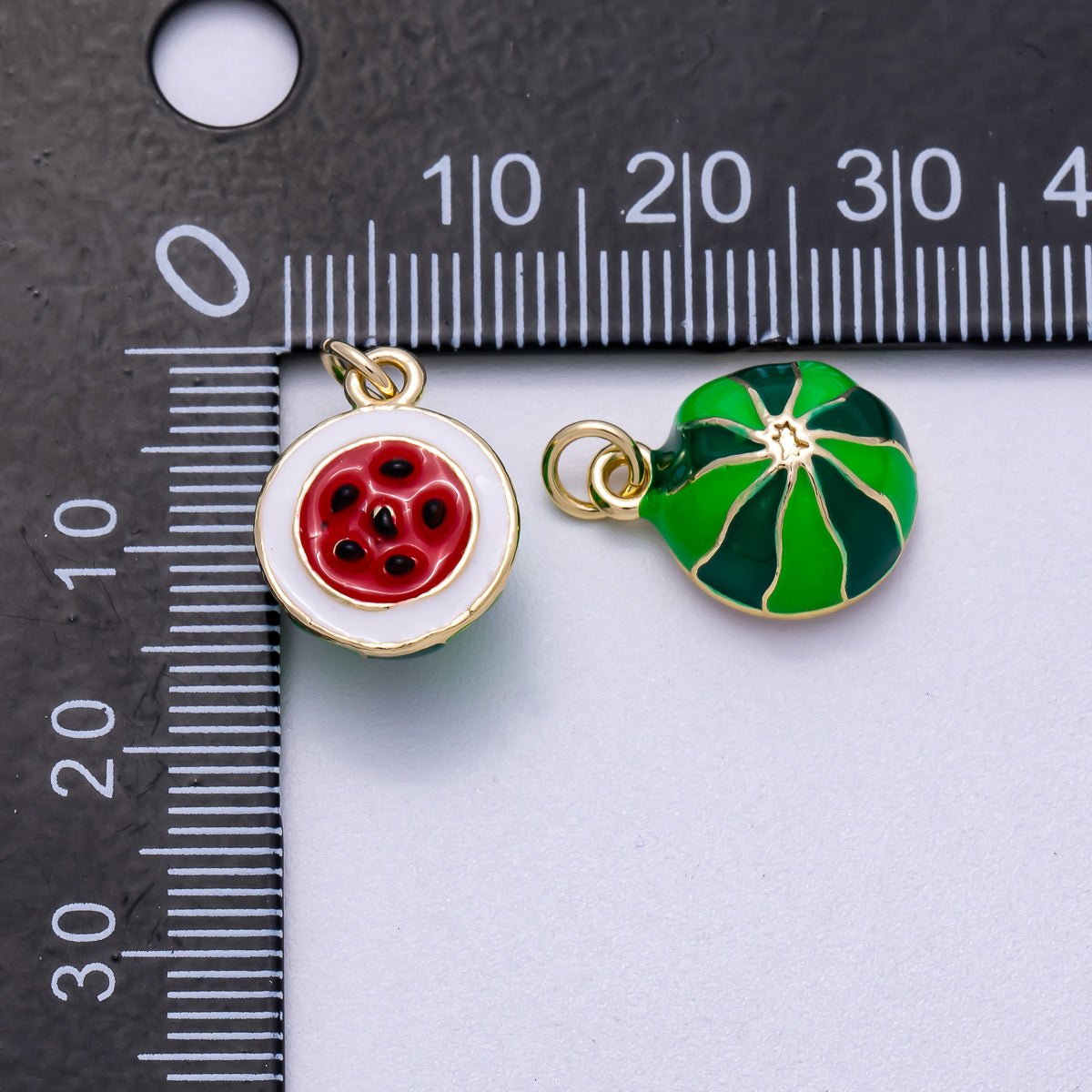 16K Gold Filled 16mm Red Enamel Watermelon 3D Multidimensional Fruit Charm | Charms-00568