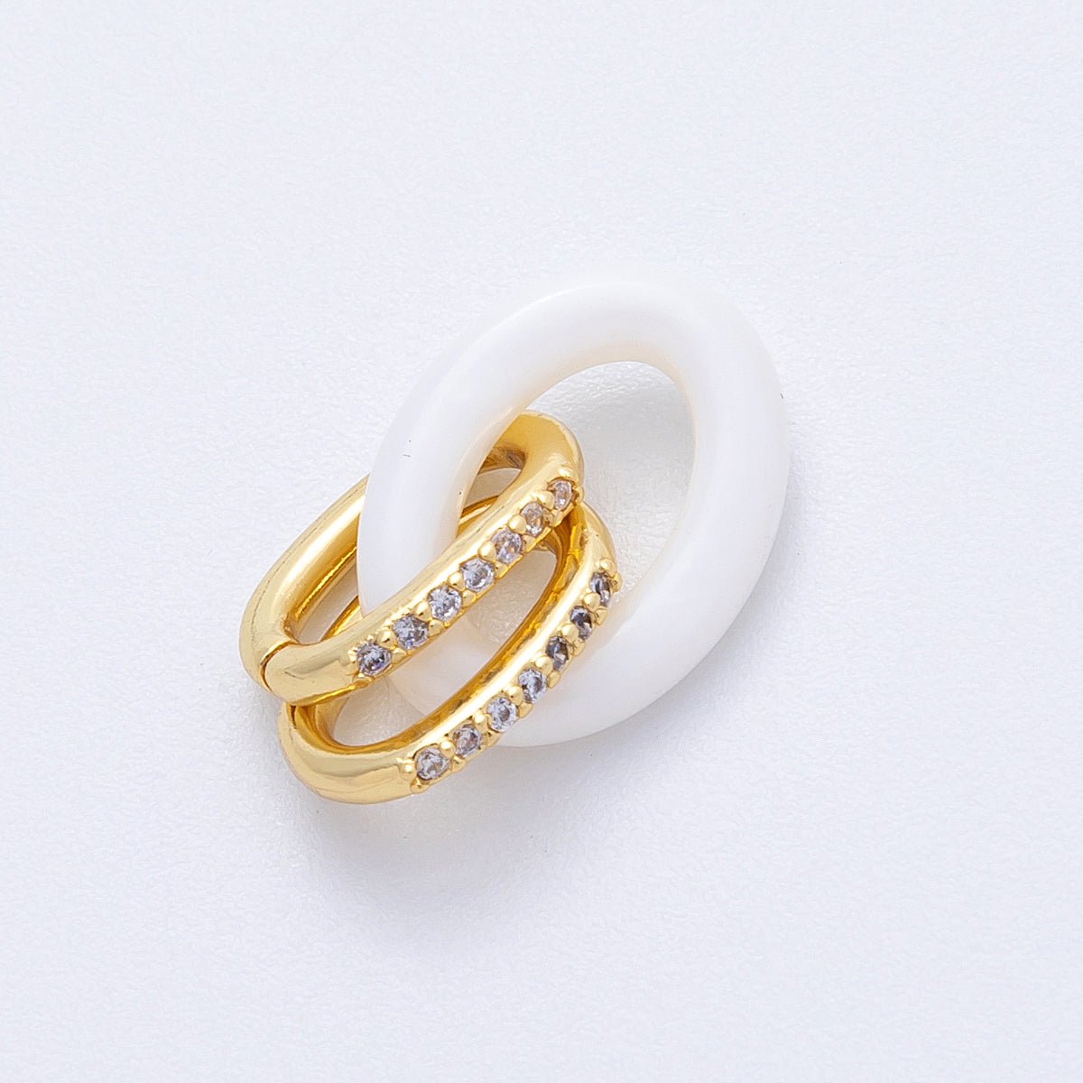 16K Gold Filled 16mm White Double Micro Paved CZ Oval Interlocking Link Findings | Findings-00034