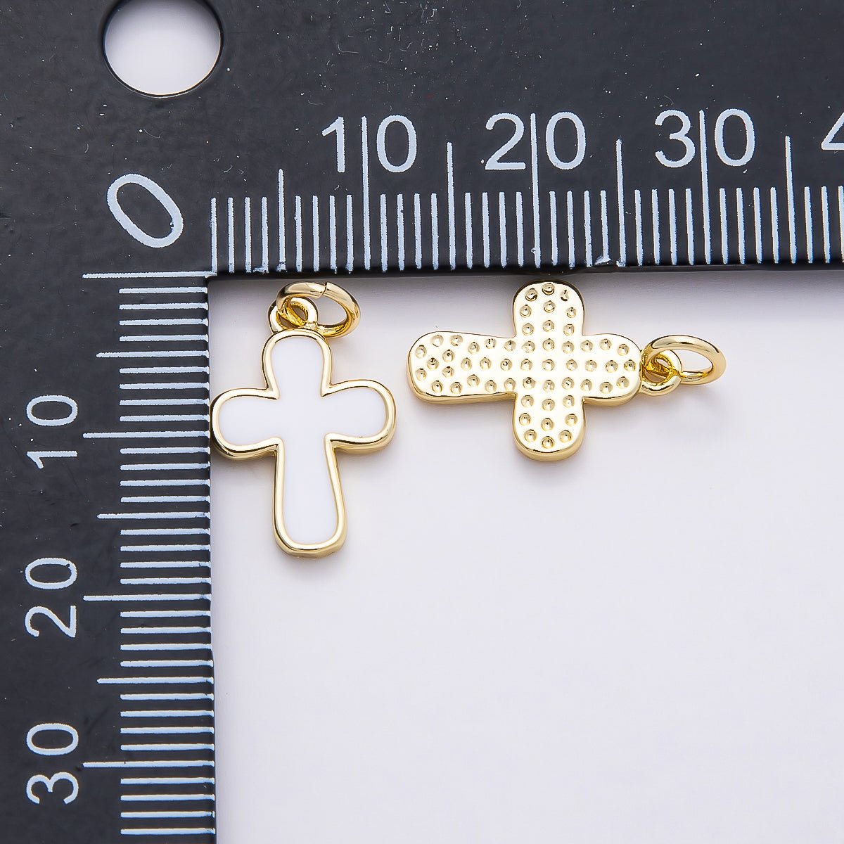 16K Gold Filled 16mm White Enamel Cross Mini Charm | Charms-00844